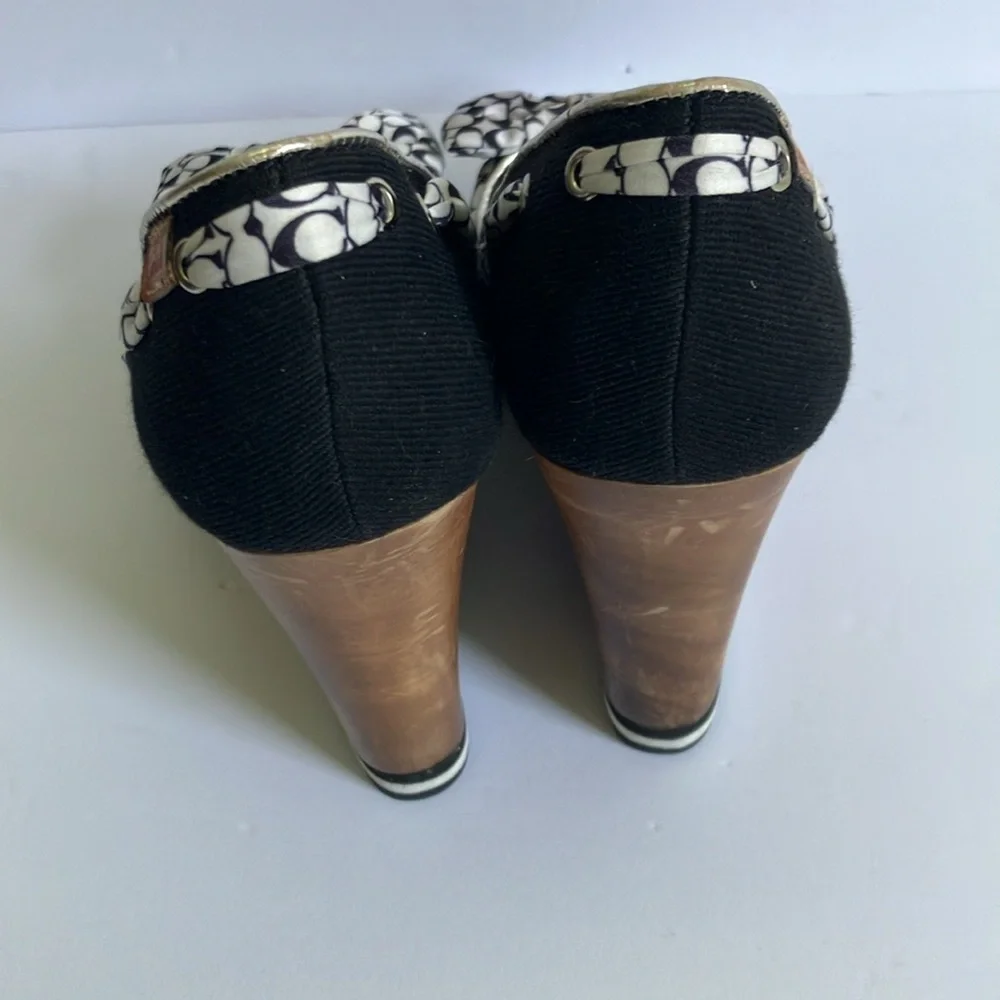 Coach Open Toe Wedges Size 7.5 Women’s Black White Bow - Picture 4 of 6